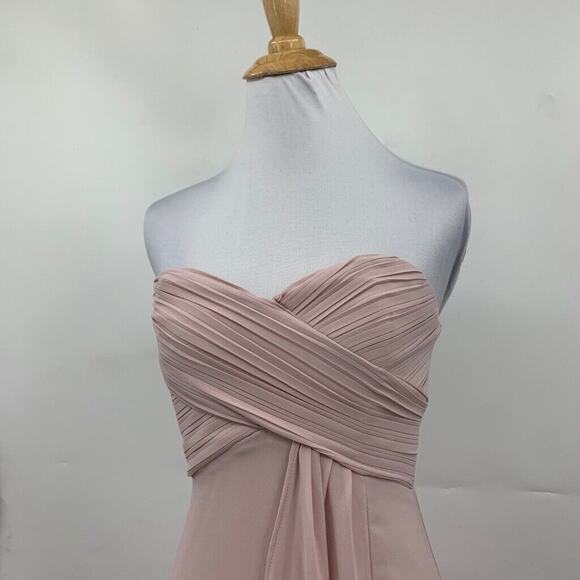 TFNC London Dress Womens 6 Blush Pink Bridesmaid Pleat Wrap Strapless HI Lo Maxi - Picture 3 of 16
